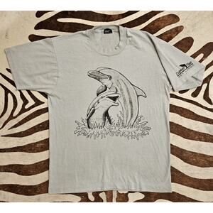Vintage 90s Pastel Blue Dolphins Plus Key Largo FL Florida Souvenir T-Shirt L
